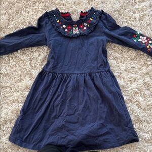 Navy Floral-Embroidered Girls' Dress
